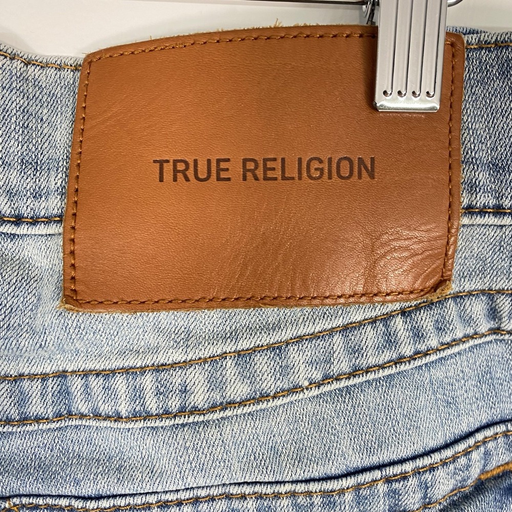True Religion Geno Jeans Mens 31Wx33 Light Wash Slim Straight Denim Stretch - Picture 7 of 16
